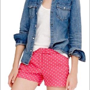 J. Crew Pink Polka Dot Linen Shorts